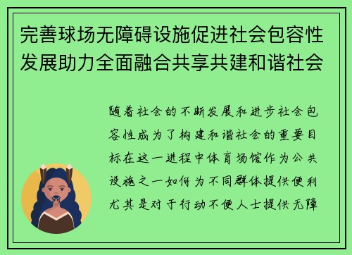 完善球场无障碍设施促进社会包容性发展助力全面融合共享共建和谐社会