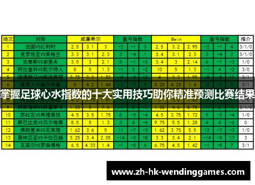 掌握足球心水指数的十大实用技巧助你精准预测比赛结果